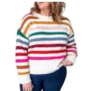Gap Knit Crewneck White Multi Color Striped Sweater Womens Size XXL 
NWT